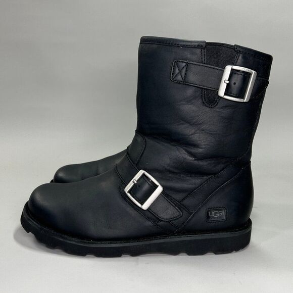 UGG Gallatin Boots Mens Size 8 Black Leather Buckle Motorcycle Moto Biker Winter main image 10